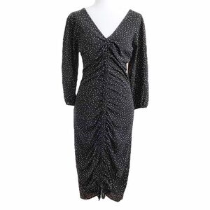 Zara BLACK WHITE POLKA DOT LACE UP RUCHED HALF SLEEVE MIDI DRESS - S